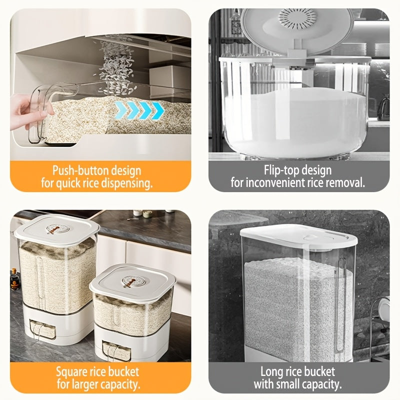 Large Airtight Container for Storing Rice, Flour, Cereal, Sugar, And Other Dry Foods with a Push-Button Grain Dispenser