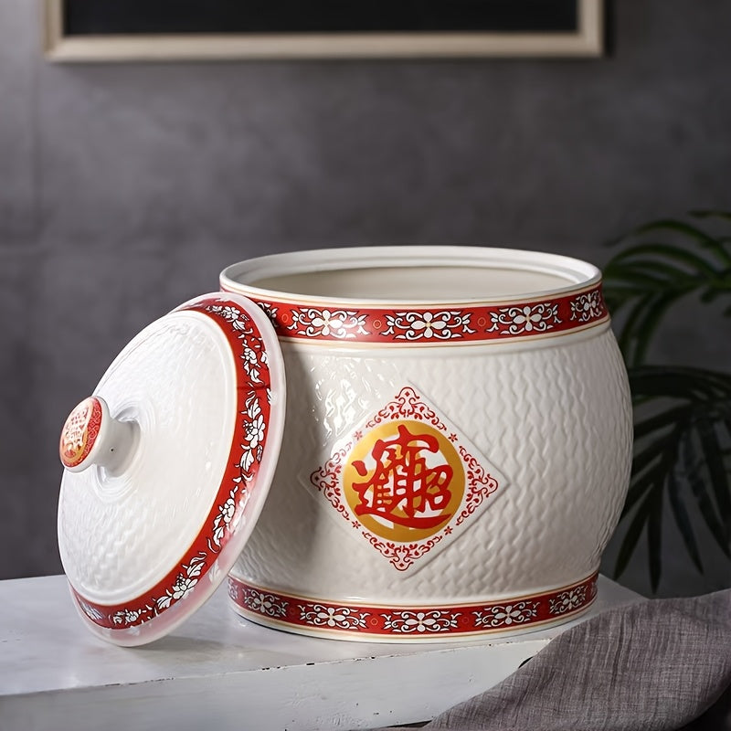 A Chinese-Style Airtight Storage Jar with a Capacity of 88Oz\u002F141Oz, Serving As Both a Decorative Item And a Ceramic Container for Grains And Legumes. Ideal for Storing Rice, It Can Also Be Used for Portioning Snacks, Candies, Coffee Beans