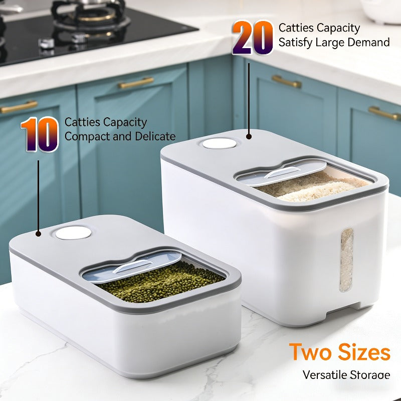 20LB Food Grade Airtight Rice Storage Container Sealed Moisture Insect Proof Cereal Grain Organizer Stackable Dry Food Kitchen Bin with Lock Lid Household Essential