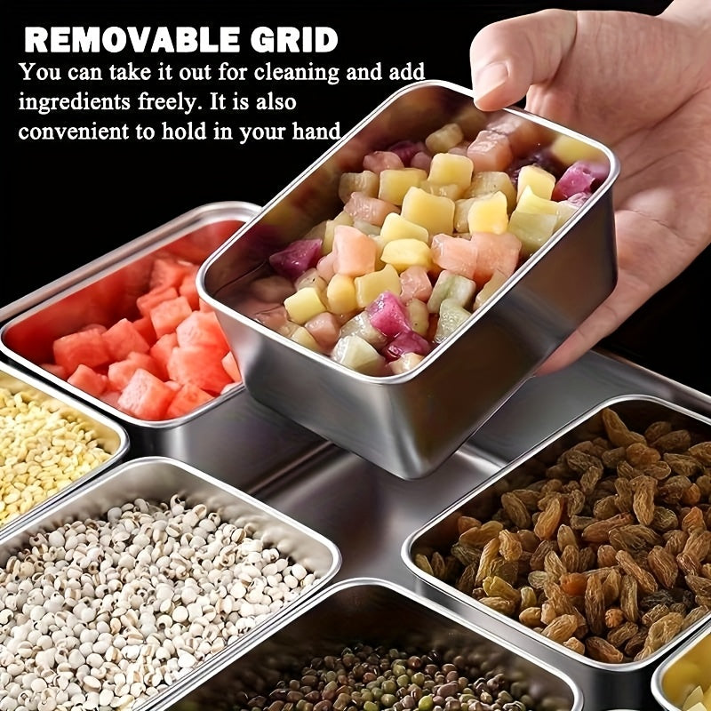 6\u002F8 Compartment Storage Box | Lidded Kitchen Organizer Suitable for Salt Shakers, Sugar Jars, Oil Bottles, Nuts, Snacks, Desserts, Spice Jars, And Seasonings, Featuring a Lidded Divided Tray