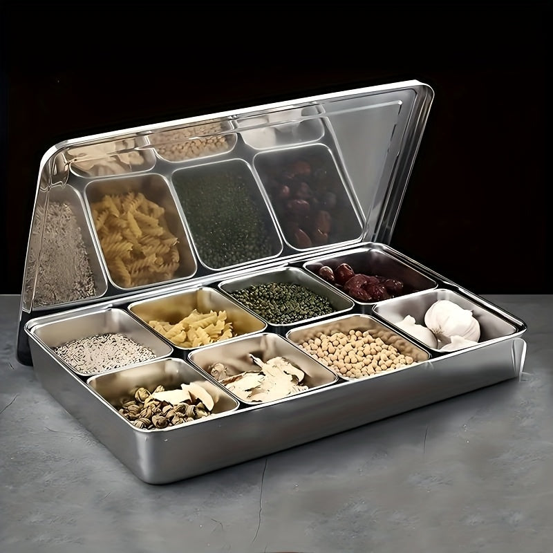 6\u002F8 Compartment Storage Box | Lidded Kitchen Organizer Suitable for Salt Shakers, Sugar Jars, Oil Bottles, Nuts, Snacks, Desserts, Spice Jars, And Seasonings, Featuring a Lidded Divided Tray
