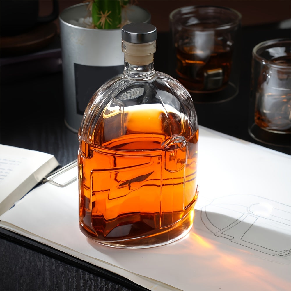 Galaxy Whiskey Decanter Made of High Borosilicate Glass, Featuring a Creative Transparent Whiskey Helmet-Shaped Glass