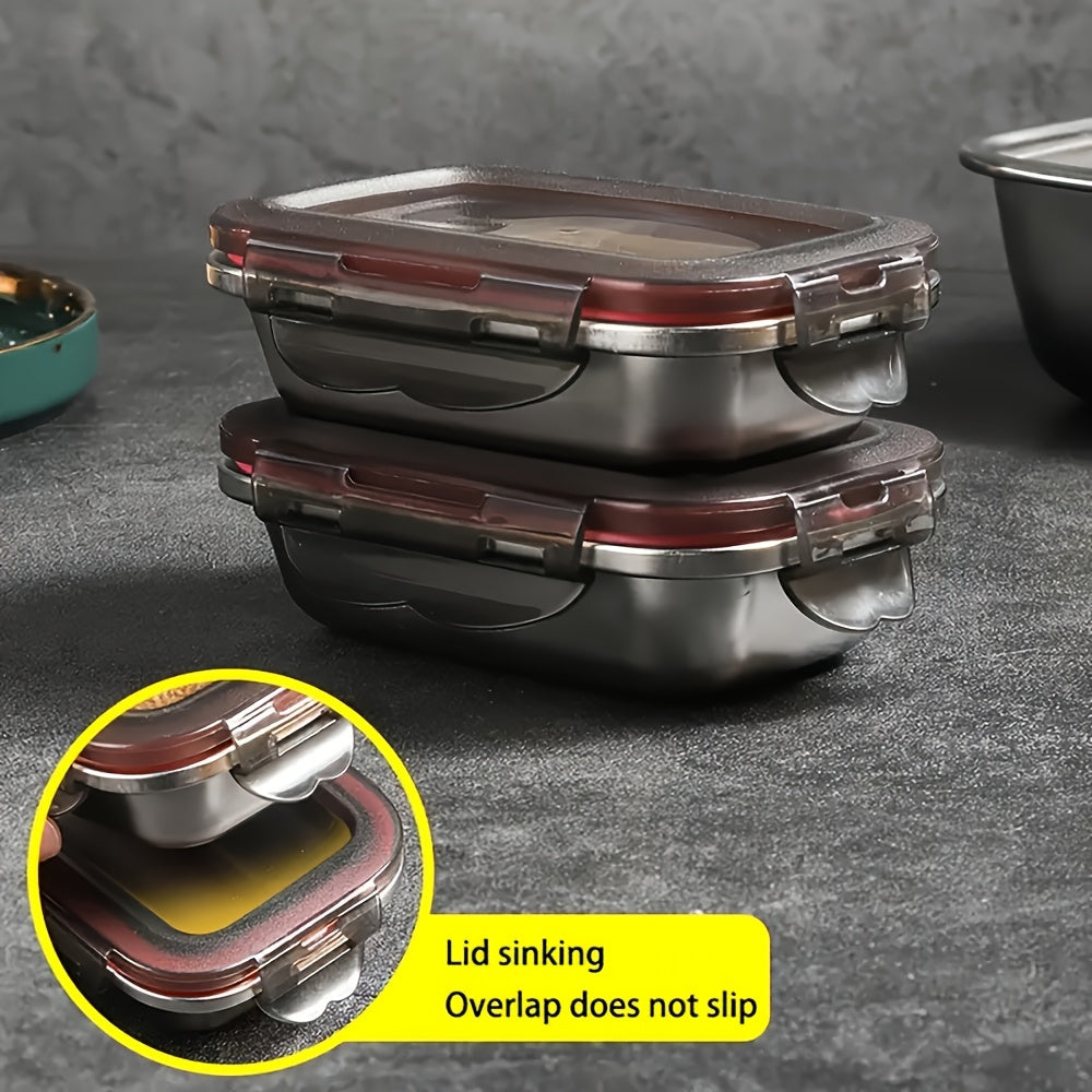 4pcs Set of Stainless Steel Airtight Food Containers with Lids, Multi-Size Rectangular Meal Prep Boxes, Durable Reusable Storage for Kitchen, Freezer And Microwave Safe for Food Fresh Keeping