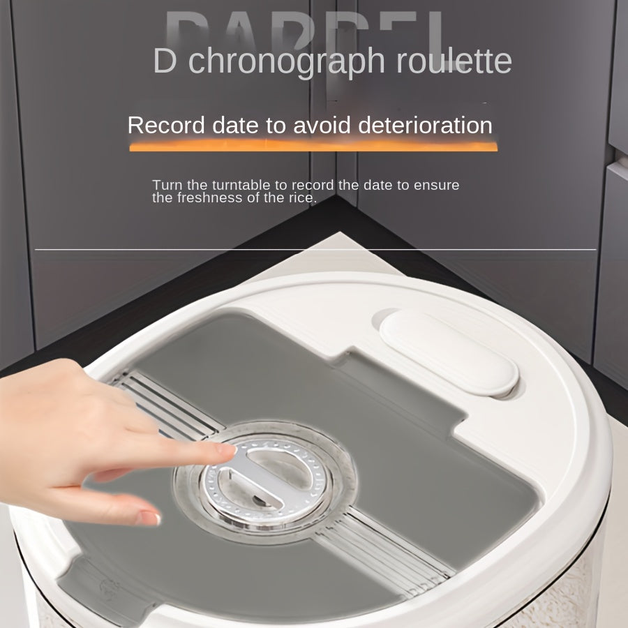 1pc Airtight Rice Dispenser with Date Tracker - Large Capacity, Moisture-Proof & Insect-Resistant Food Storage Container for Rice, Cereals, Grains, Flours - Reusable, Round Plastic Kitchen Organizer Rice Container Storage Rice Storage Container